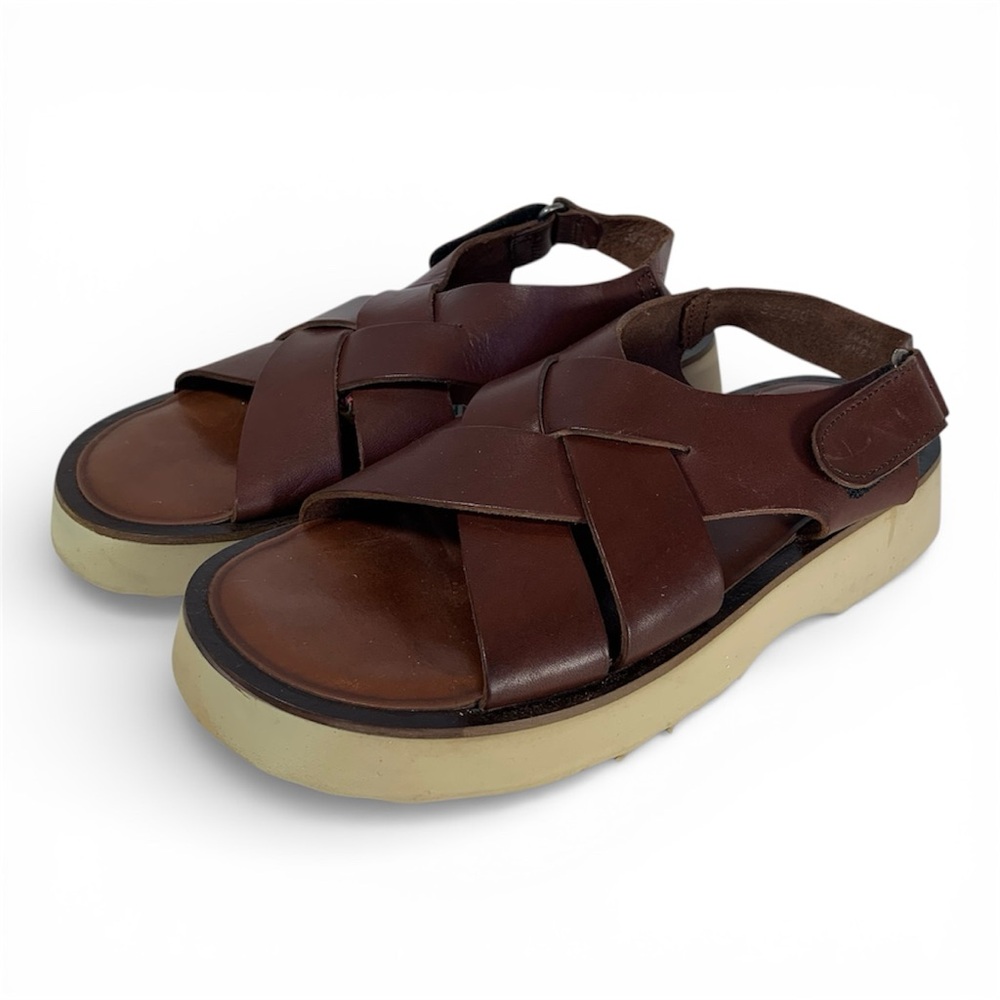 J Crew Men’s Brown Italian Sandals Weaved Leather - Sz. 7